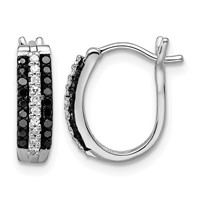 White Night Sterling Silver Rhodium-plated Black and White Diamond Hinged Post Earrings view 1