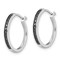 White Night Sterling Silver Rhodium-plated Black Diamond Hoop Earrings view 2