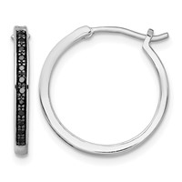 White Night Sterling Silver Rhodium-plated Black Diamond Hoop Earrings view 1
