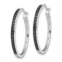 White Night Sterling Silver Rhodium-plated Black Diamond Hoop Earrings view 2