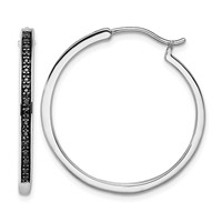 White Night Sterling Silver Rhodium-plated Black Diamond Hoop Earrings view 1