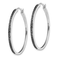 White Night Sterling Silver Rhodium-plated Black Diamond Hoop Earrings view 2