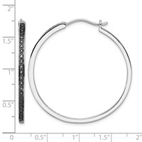 White Night Sterling Silver Rhodium-plated Black Diamond Hoop Earrings view 4