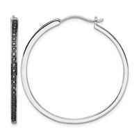 White Night Sterling Silver Rhodium-plated Black Diamond Hoop Earrings view 1