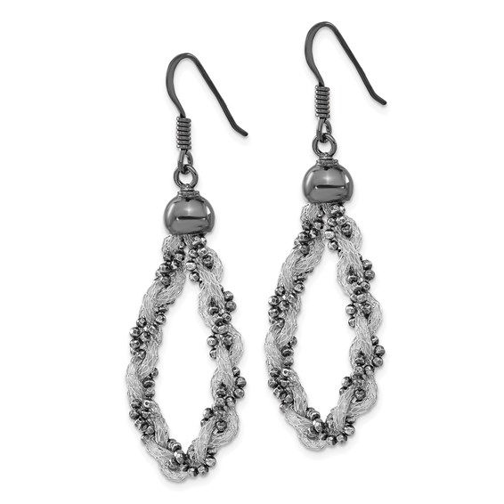 Sterling Silver w/ Black Rhodium Mesh & Beaded Teardrop Dangle Earrings