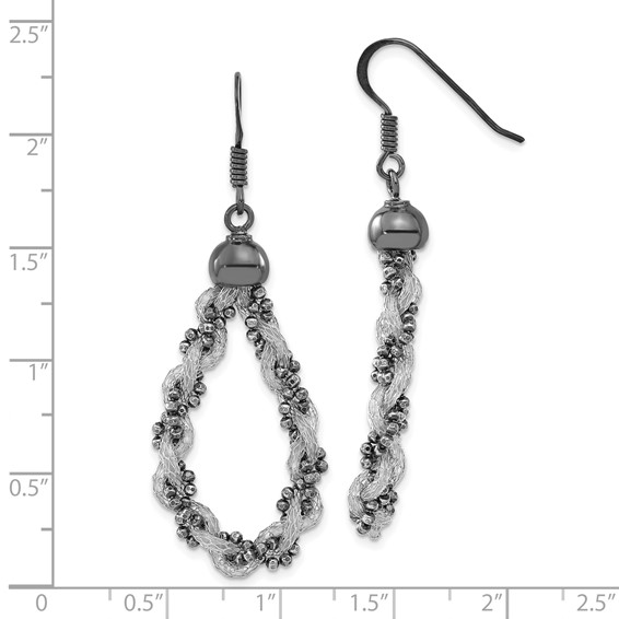 Sterling Silver w/ Black Rhodium Mesh & Beaded Teardrop Dangle Earrings