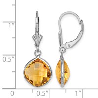 Sterling Silver Rhodium-plated Citrine Dangle Lever Back Earrings view 4