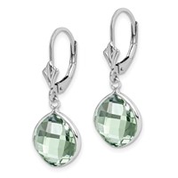 Sterling Silver Rhodium-plated Green Quartz Dangle Lever Back Earrings view 2