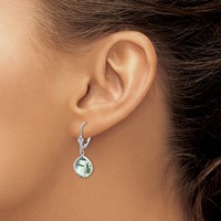Sterling Silver Rhodium-plated Green Quartz Dangle Lever Back Earrings view 3