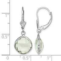 Sterling Silver Rhodium-plated Green Quartz Dangle Lever Back Earrings view 4