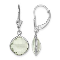 Sterling Silver Rhodium-plated Green Quartz Dangle Lever Back Earrings view 1