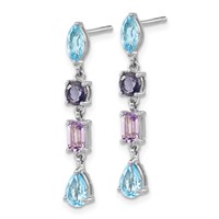 Sterling Silver Rhodium Amethyst Blue Topaz and Iolite Dangle Earrings view 2