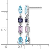 Sterling Silver Rhodium Amethyst Blue Topaz and Iolite Dangle Earrings view 4
