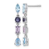 Sterling Silver Rhodium Amethyst Blue Topaz and Iolite Dangle Earrings view 1