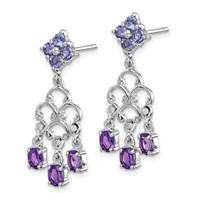 Sterling Silver RH Plated Amethyst Iolite and Diamond Dangle Earrings view 2