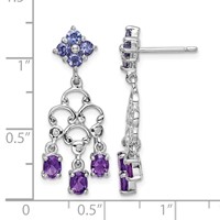 Sterling Silver RH Plated Amethyst Iolite and Diamond Dangle Earrings view 4