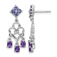 Sterling Silver RH Plated Amethyst Iolite and Diamond Dangle Earrings view 1
