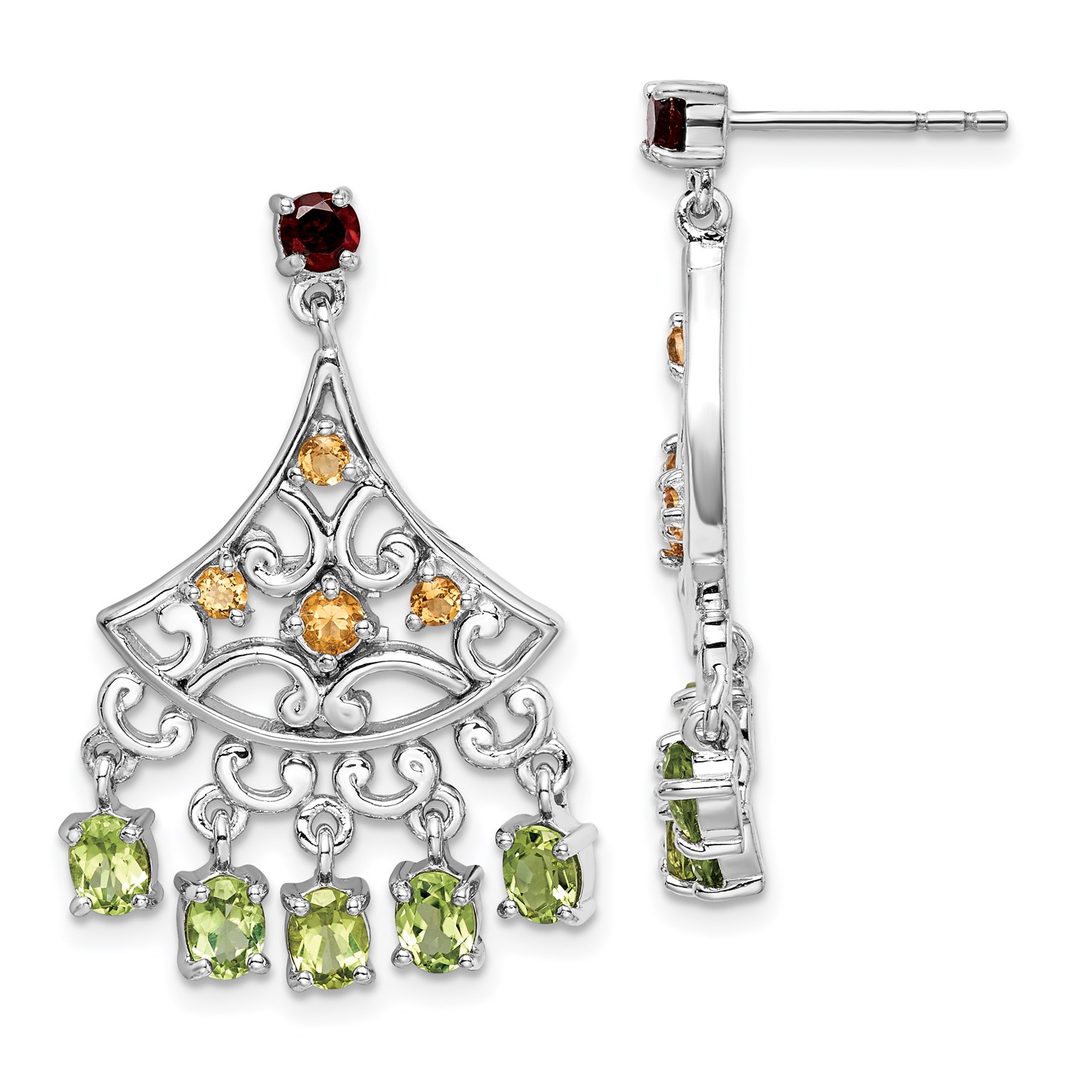 Sterling Silver Garnet Citrine Peridot Dangle Earrings 1 2in X Image Is Loading Sterling Silver Garnet Citrine Amp Peridot Dangle Earrings