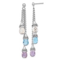Sterling Silver Amethyst and Blue & White Topaz Dangle Earrings view 1