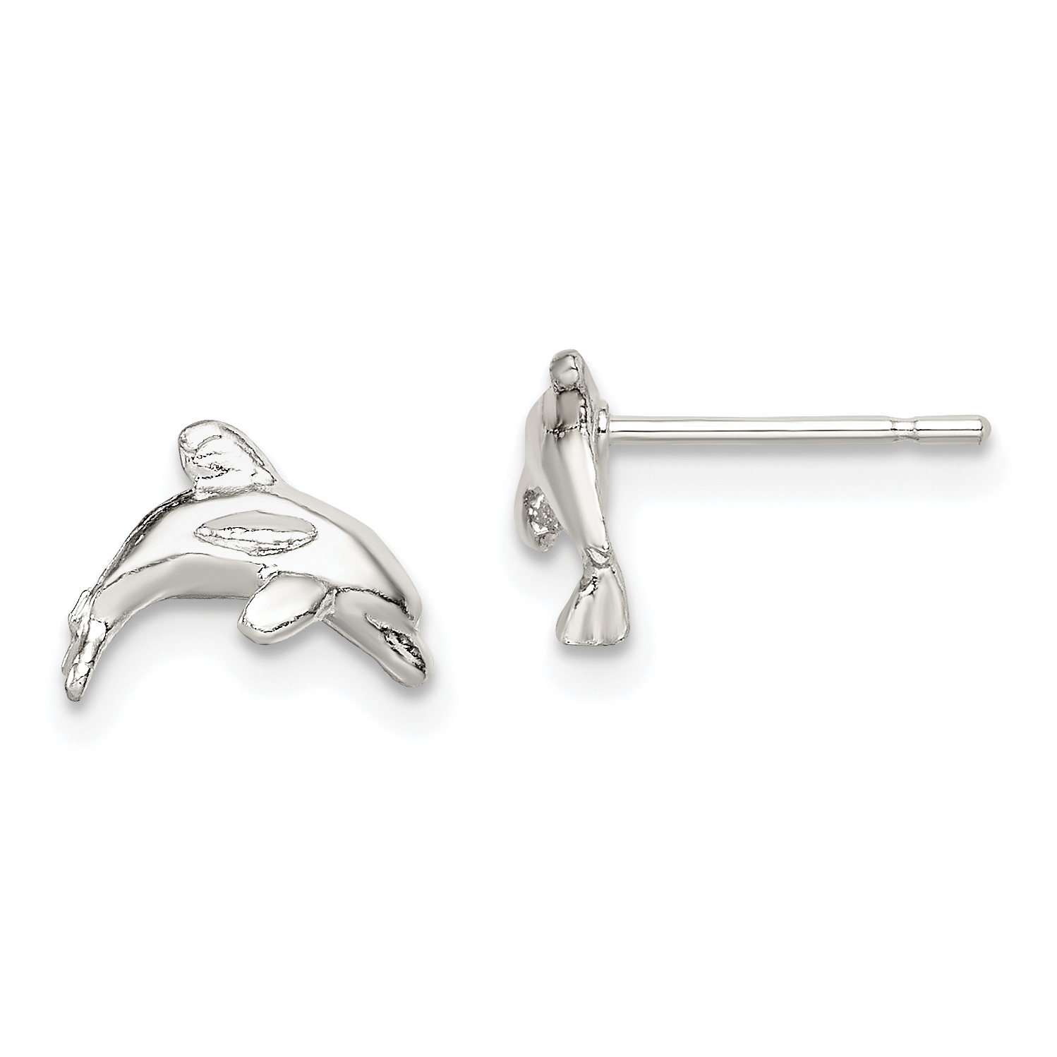 Sterling Silver Polished Dolphin Post Earrings (QE110)