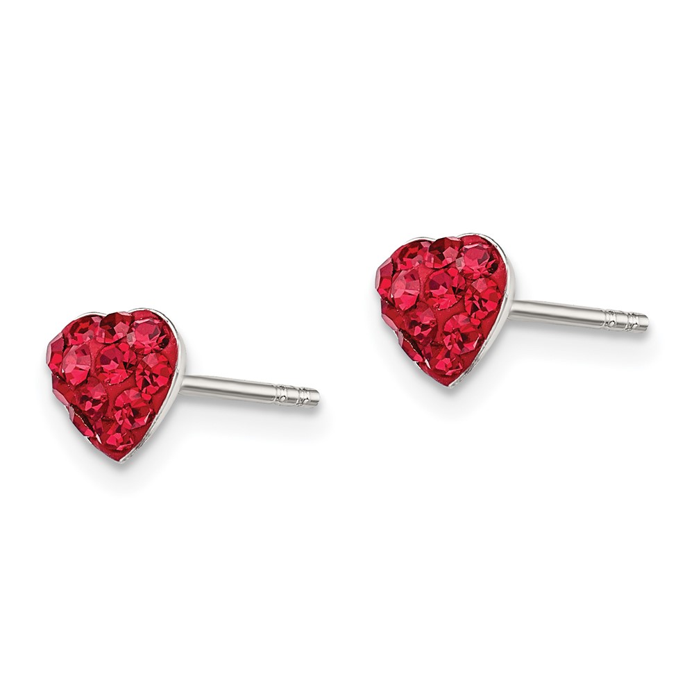 Sterling Silver Red Preciosa Crystal Heart Post Earrings (QE11051)