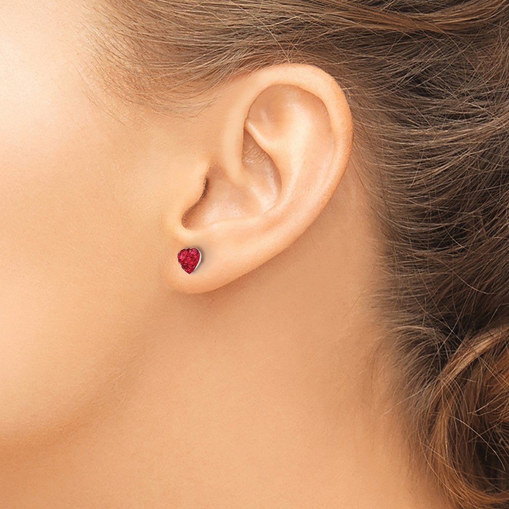 Sterling Silver Red Preciosa Crystal Heart Post Earrings (QE11051)