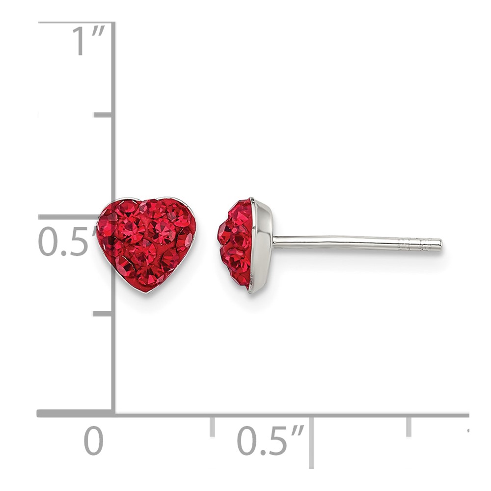 Sterling Silver Red Preciosa Crystal Heart Post Earrings (QE11051)