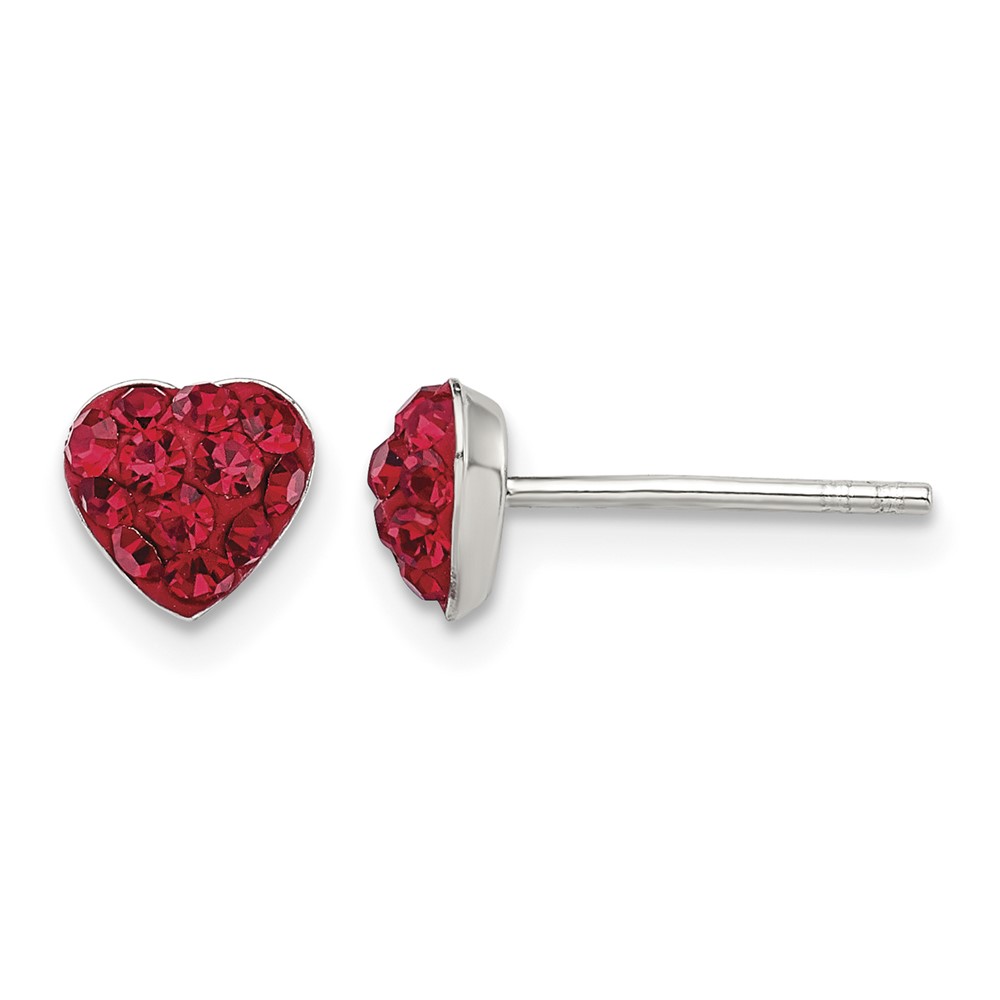 Sterling Silver Red Preciosa Crystal Heart Post Earrings (QE11051)