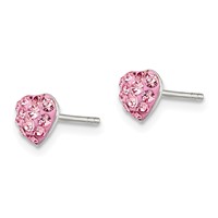 Sterling Silver Rhod-plated Pink Preciosa Crystal Heart Post Stud Earrings view 2
