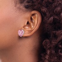 Sterling Silver Rhod-plated Pink Preciosa Crystal Heart Post Stud Earrings view 3