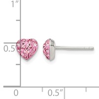 Sterling Silver Rhod-plated Pink Preciosa Crystal Heart Post Stud Earrings view 4