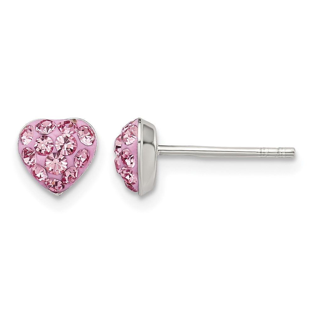 Sterling Silver Rhod-plated Pink Preciosa Crystal Heart Post Stud Earrings (QE11052)