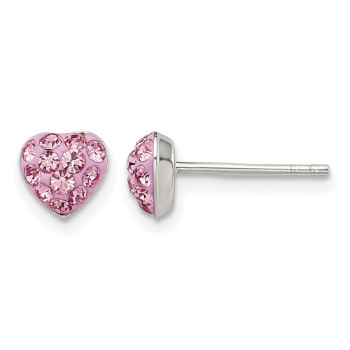 Sterling Silver Rhod-plated Pink Preciosa Crystal Heart Post Stud Earrings