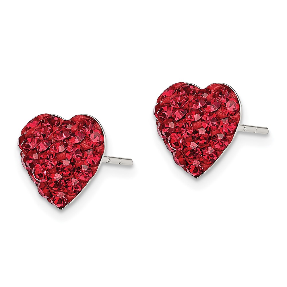 Sterling Silver Rhodium-plated Red Preciosa Crystal Heart Post Earrings (QE11053)