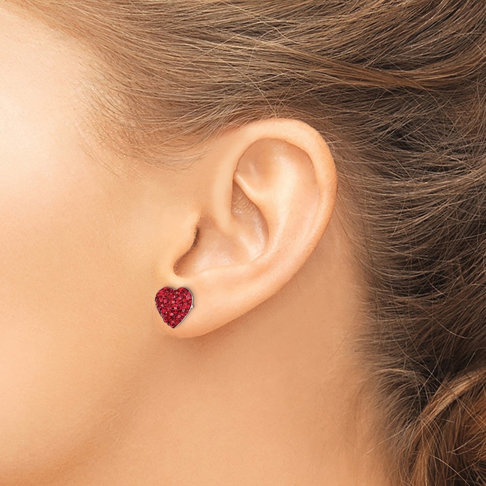 Sterling Silver Rhodium-plated Red Preciosa Crystal Heart Post Earrings (QE11053)