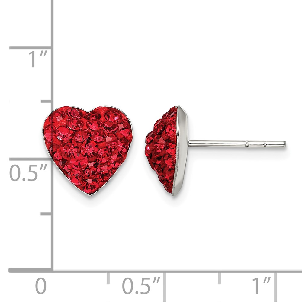 Sterling Silver Rhodium-plated Red Preciosa Crystal Heart Post Earrings (QE11053)