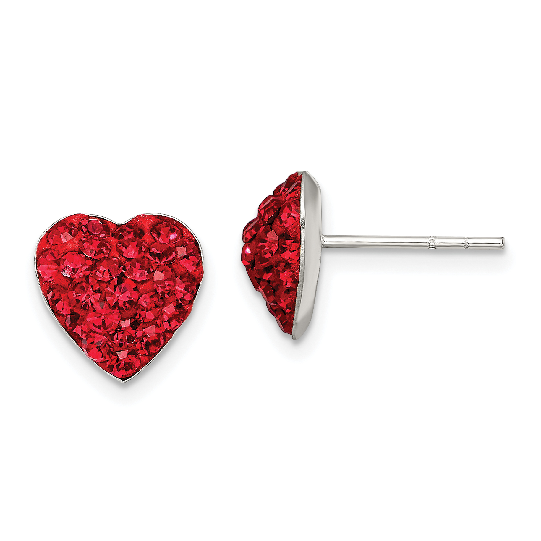 Sterling Silver Rhodium-plated Red Preciosa Crystal Heart Post Earrings (QE11053)