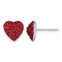 Sterling Silver Rhodium-plated Red Preciosa Crystal Heart Post Earrings view 1