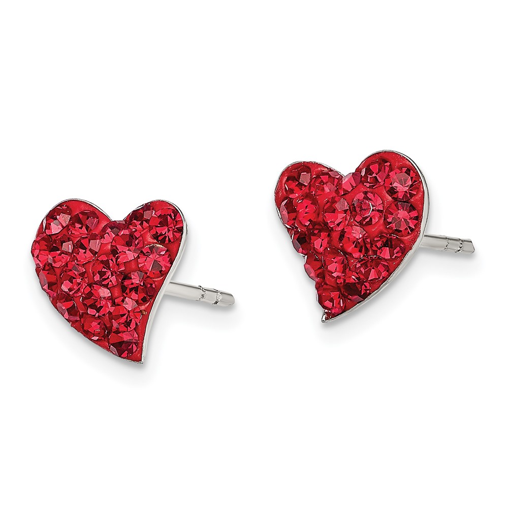 Sterling Silver Rhodium-plated Red Preciosa Crystal Heart Post Earrings (QE11055)