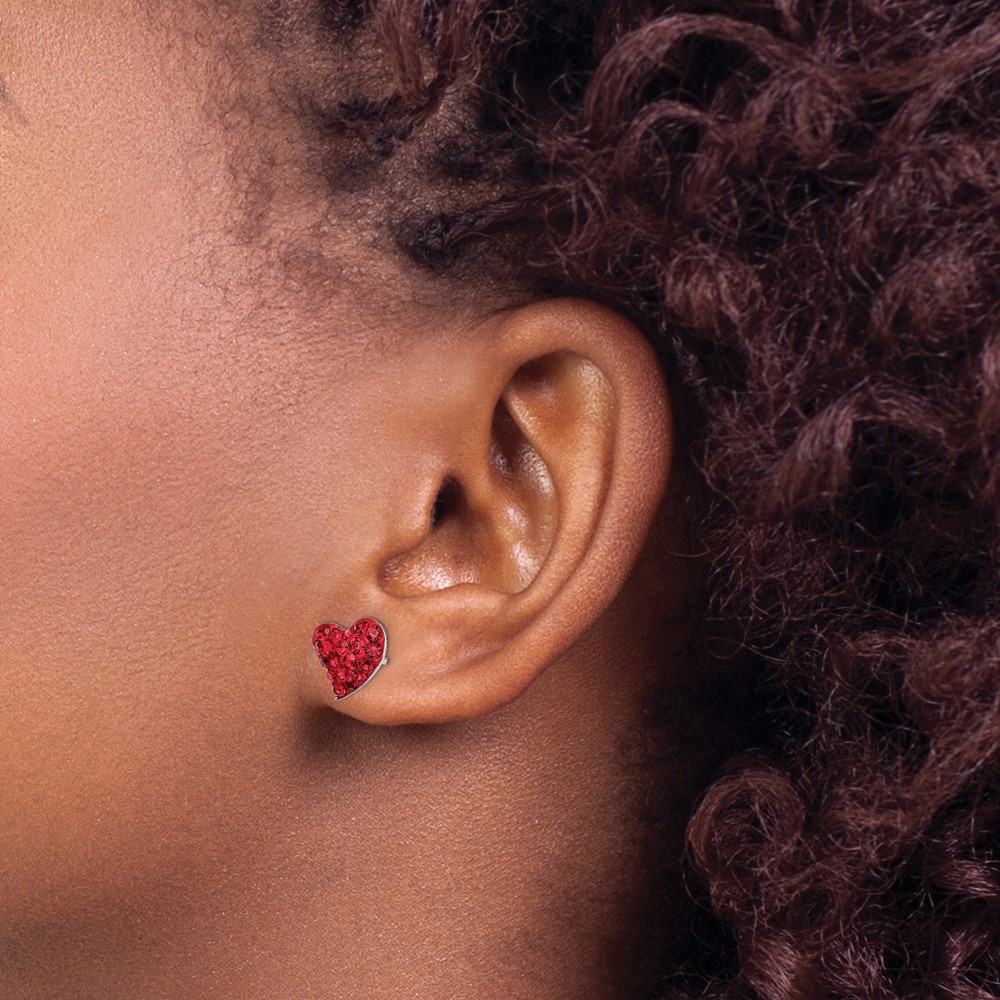 Sterling Silver Rhodium-plated Red Preciosa Crystal Heart Post Earrings (QE11055)