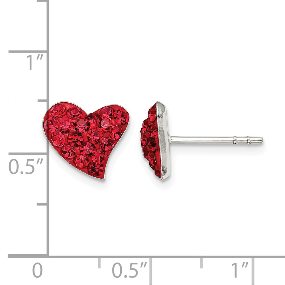 Sterling Silver Rhodium-plated Red Preciosa Crystal Heart Post Earrings (QE11055)