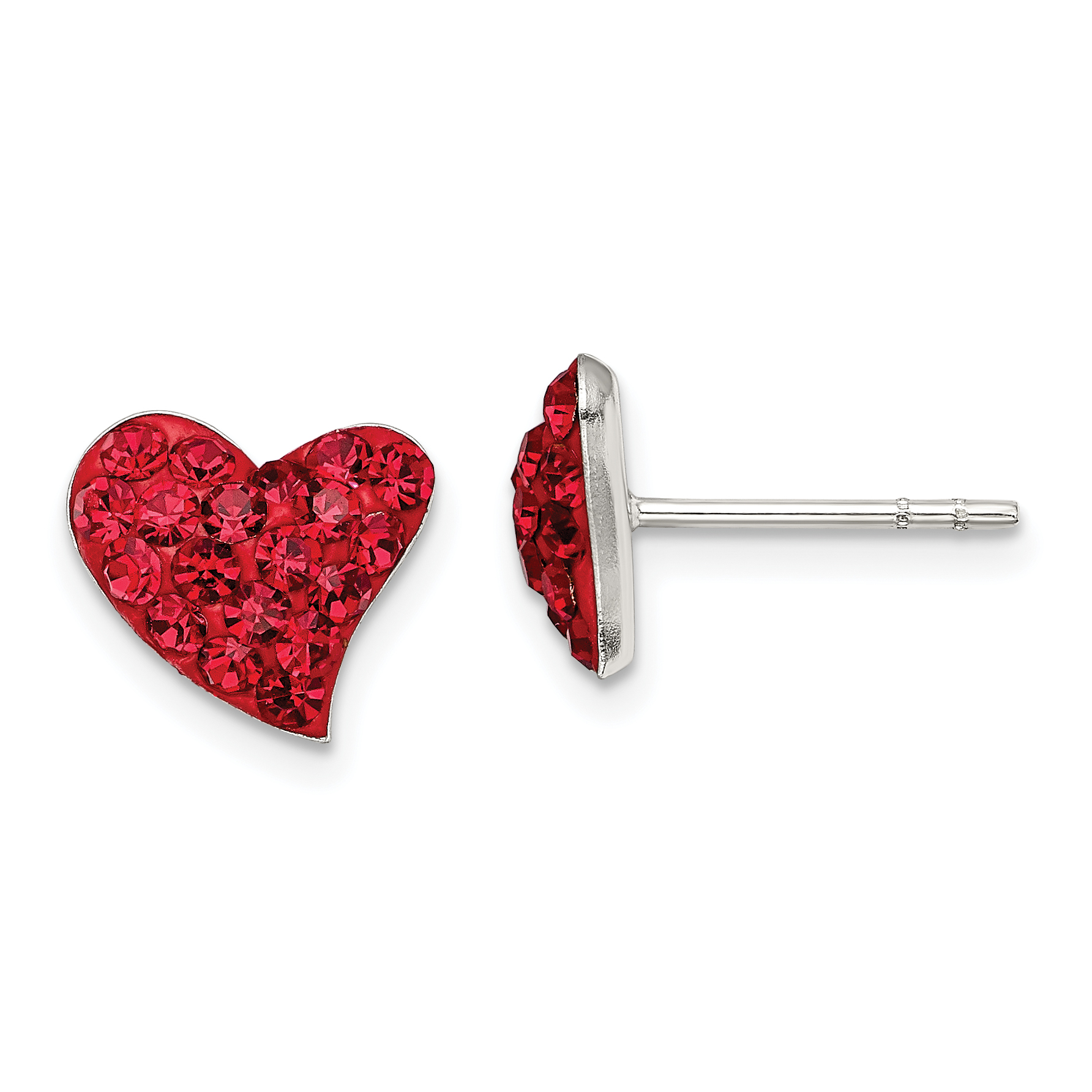 Sterling Silver Rhodium-plated Red Preciosa Crystal Heart Post Earrings (QE11055)