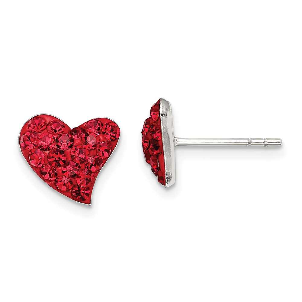 Sterling Silver Rhodium-plated Red Preciosa Crystal Heart Post Earrings (QE11055)