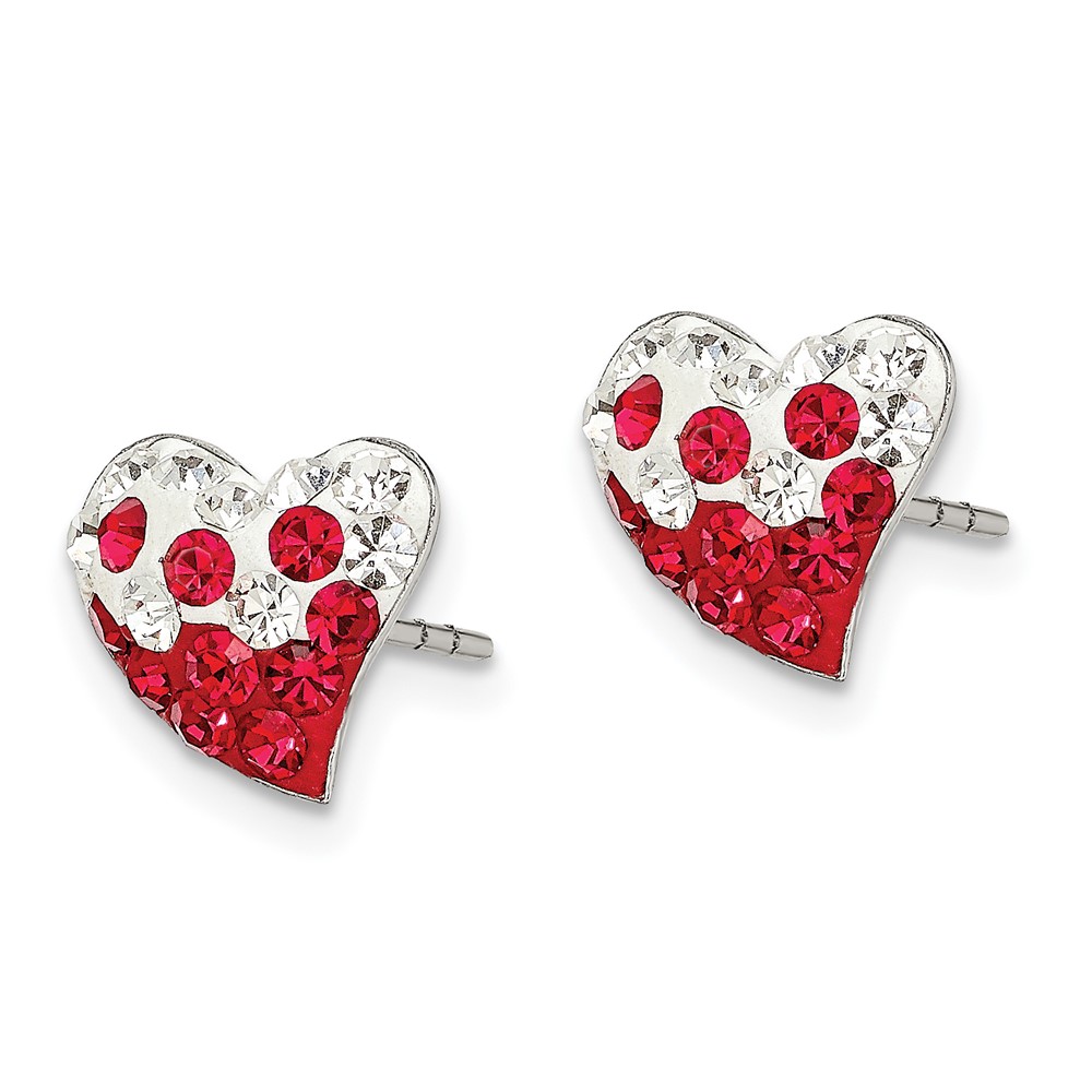 Sterling Silver Rhod-plated Red and White Preciosa Crystal Heart Earrings (QE11057)