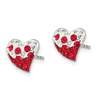 Sterling Silver Rhod-plated Red and White Preciosa Crystal Heart Earrings view 2