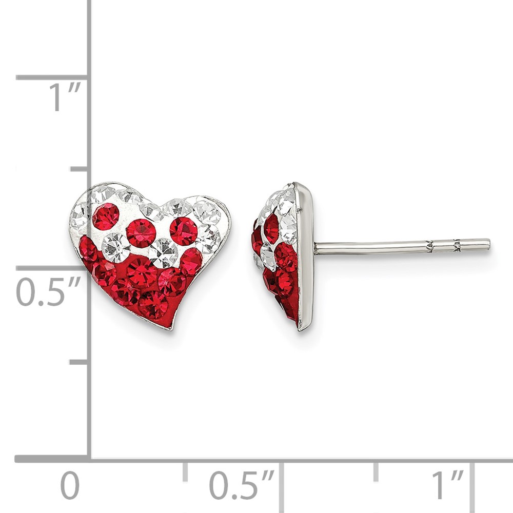 Sterling Silver Rhod-plated Red and White Preciosa Crystal Heart Earrings (QE11057)
