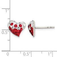 Sterling Silver Rhod-plated Red and White Preciosa Crystal Heart Earrings view 4