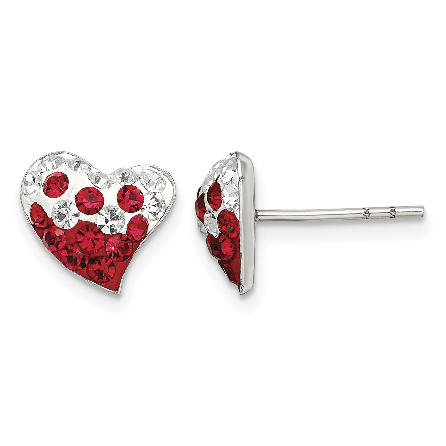 Sterling Silver Rhod-plated Red and White Preciosa Crystal Heart Earrings (QE11057)