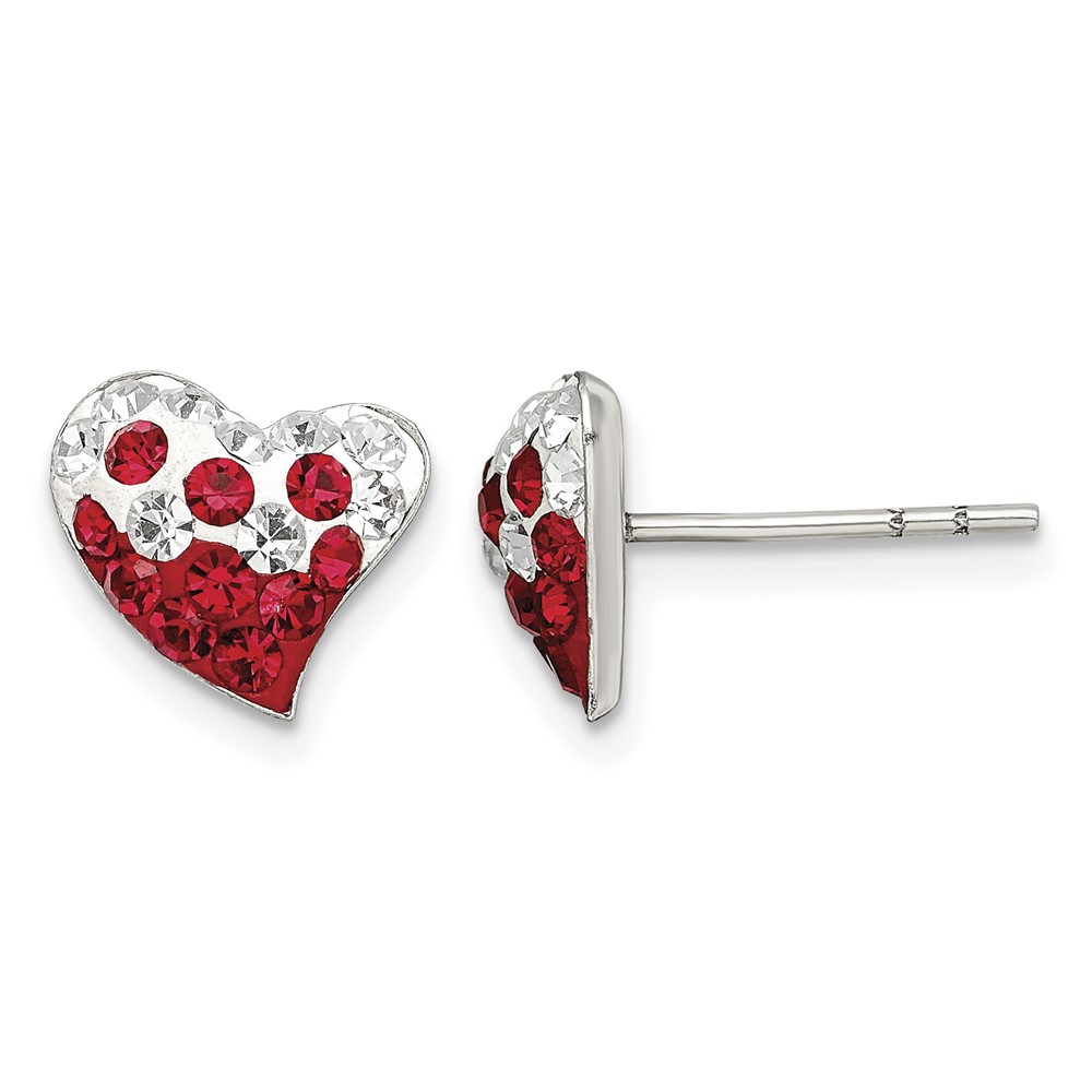 Sterling Silver Rhod-plated Red and White Preciosa Crystal Heart Earrings (QE11057)