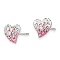 Sterling Silver Rhod-pltd Pink White Preciosa Crystal Heart Post Earrings view 2